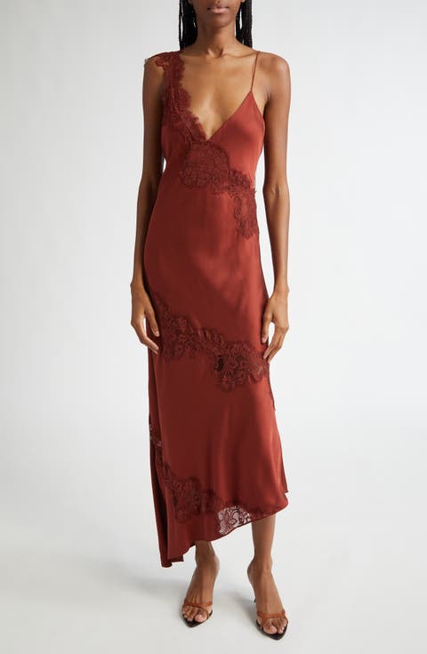Stella Lace Asymmetric Satin Slipdress