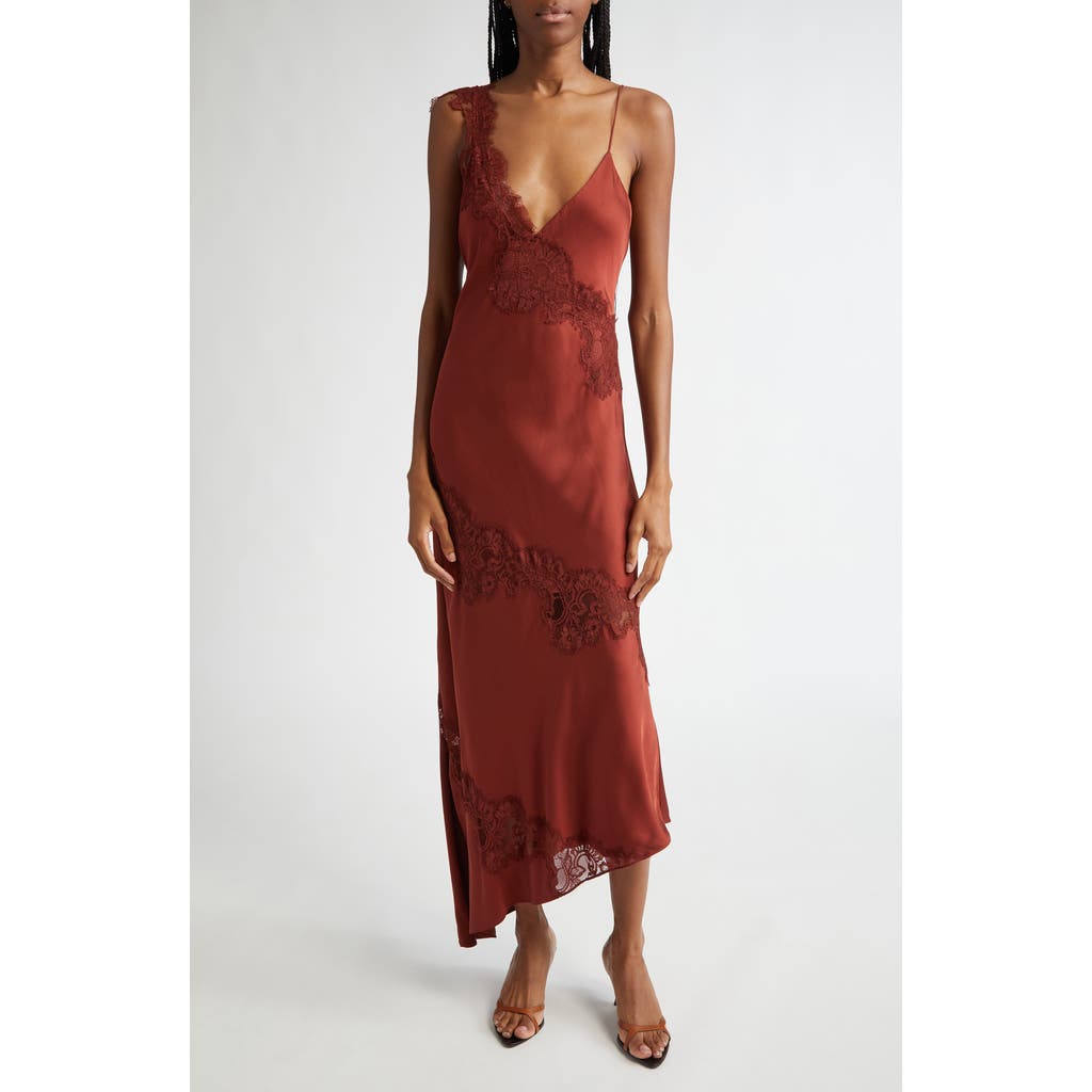 A.l.c . Stella Lace Asymmetric Satin Slipdress In Bosco