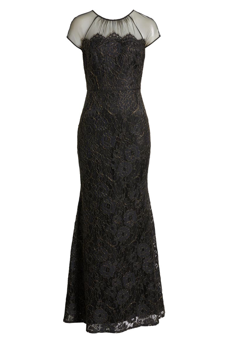 Metallic Floral Embroidery Gown, Alternate, color, BLACK GOLD