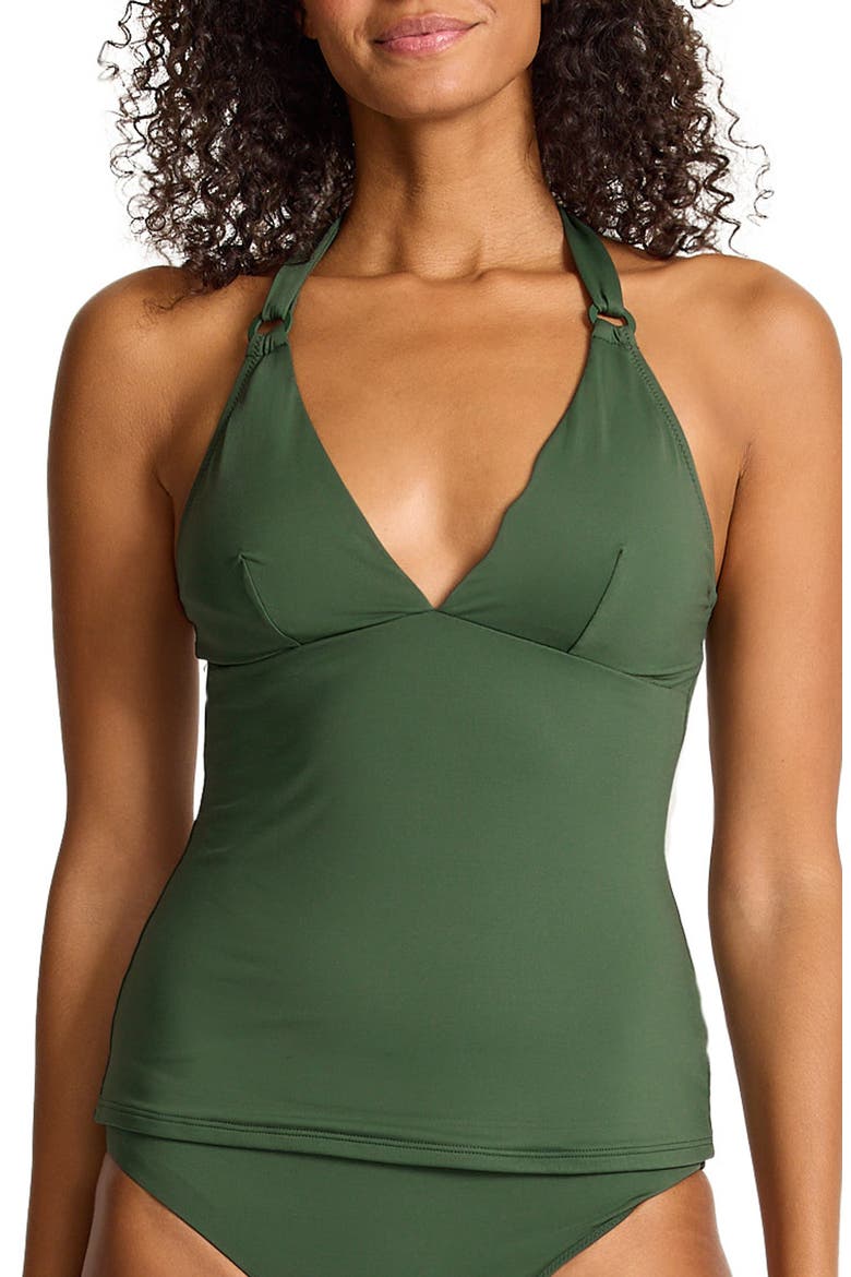 Palm Modern Halter UPF 50+ Tankini Top, Main, color, DARK TEA LEAF