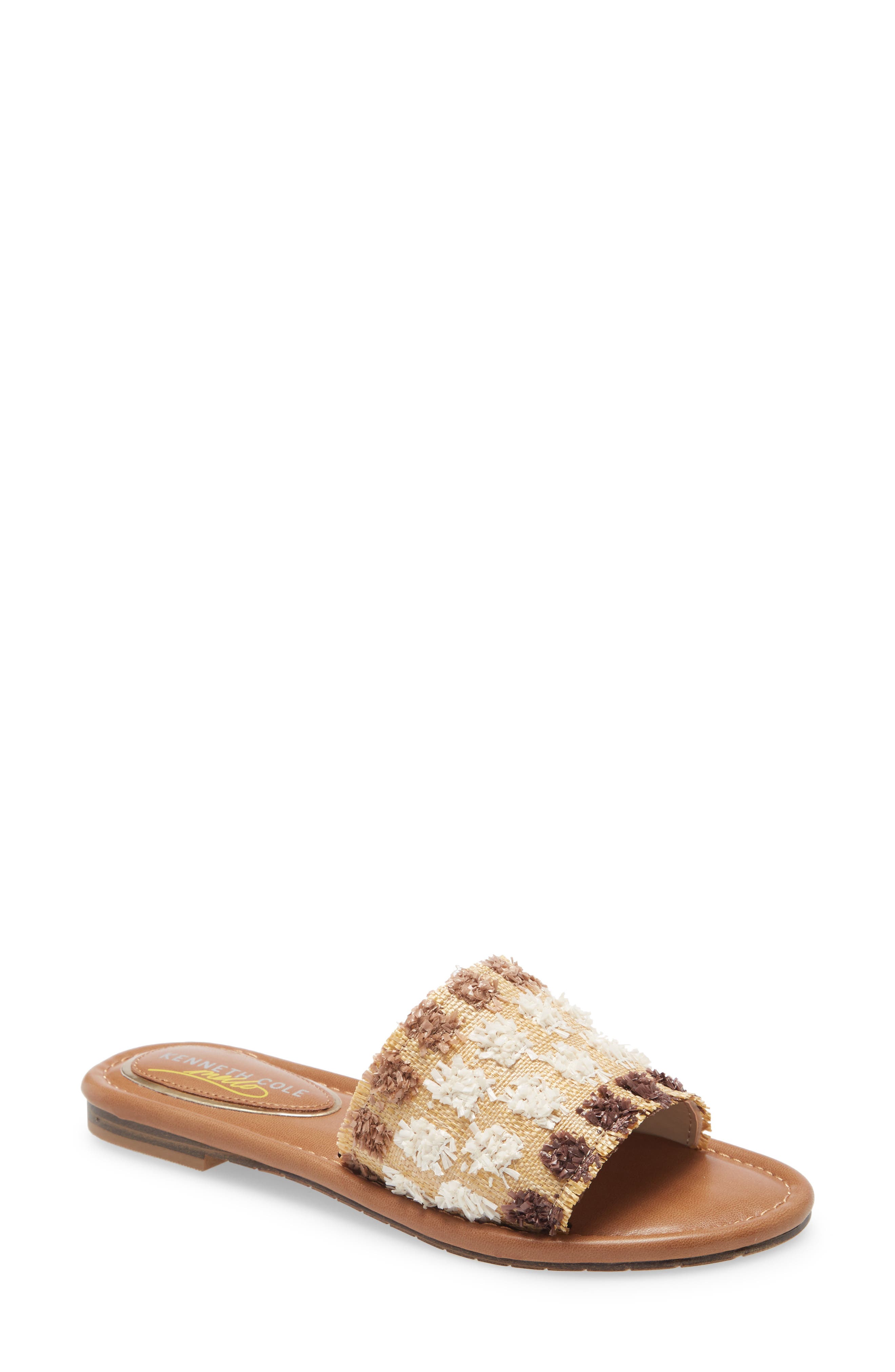 Mello Raffia Slide Sandal, Main, color, BROWN LEATHER