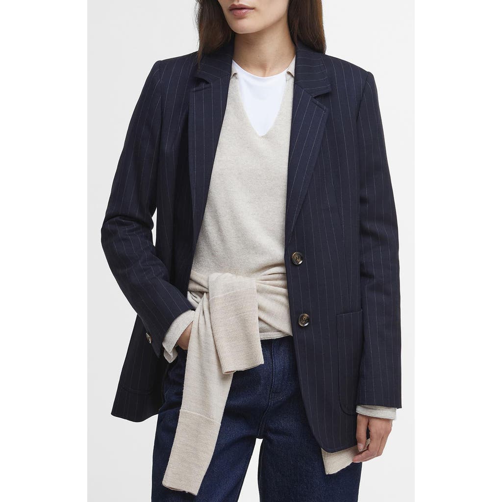 Barbour Imogen Pinstripe Tailored Jacket In Navy Pinstripe/hessian