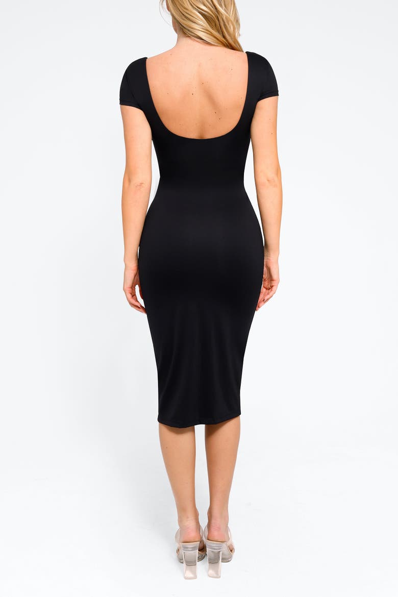 Shapewear Low-Back Bodycon Midi Dress, Alternate, color, Jet