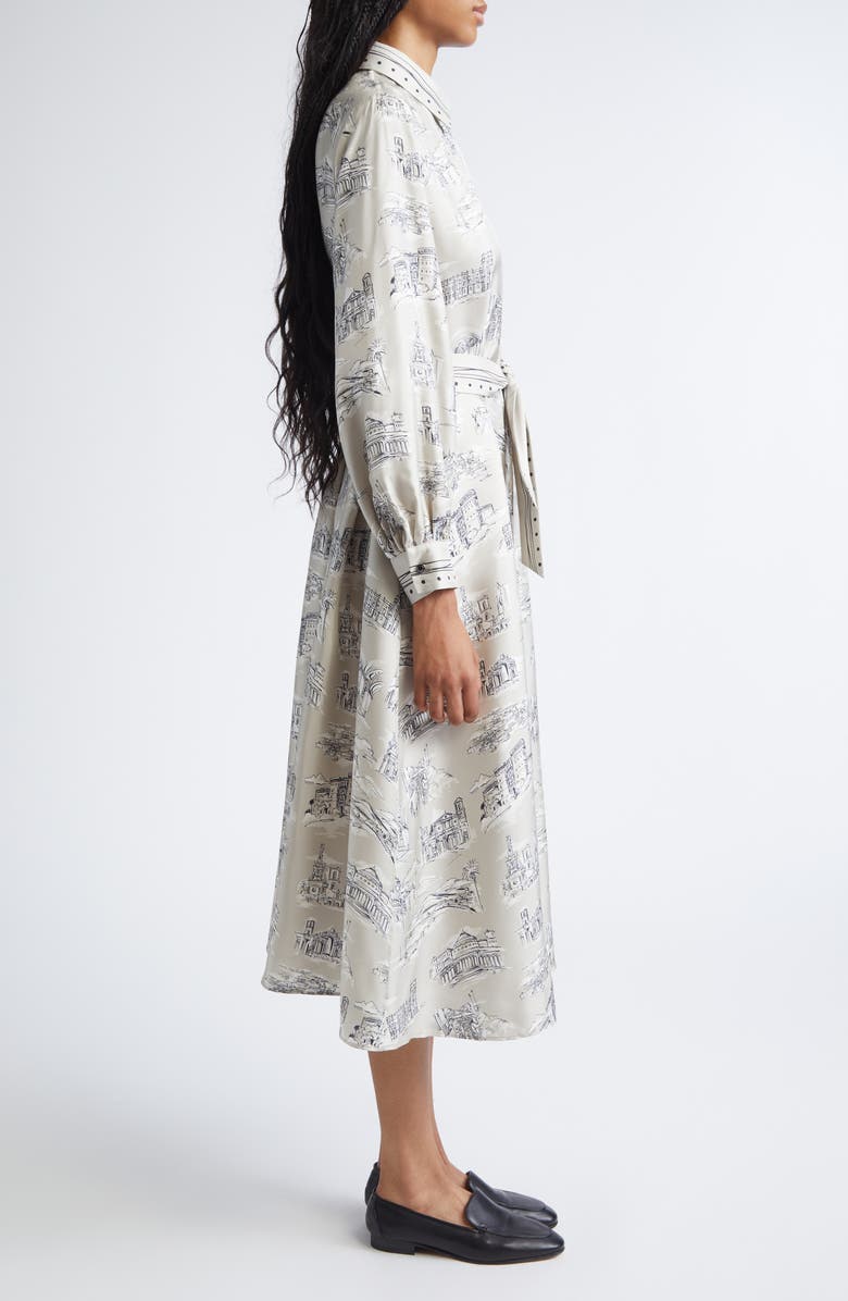 Max Mara Carbone Print Long Sleeve Silk Shirtdress, Alternate, color, Sand
