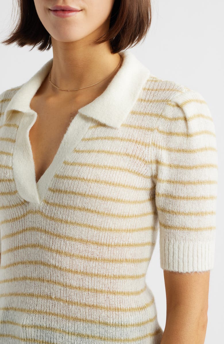 Pistola Billy Stripe Short Sleeve Johnny Collar Sweater, Alternate, color, Pistachio Shell Stri