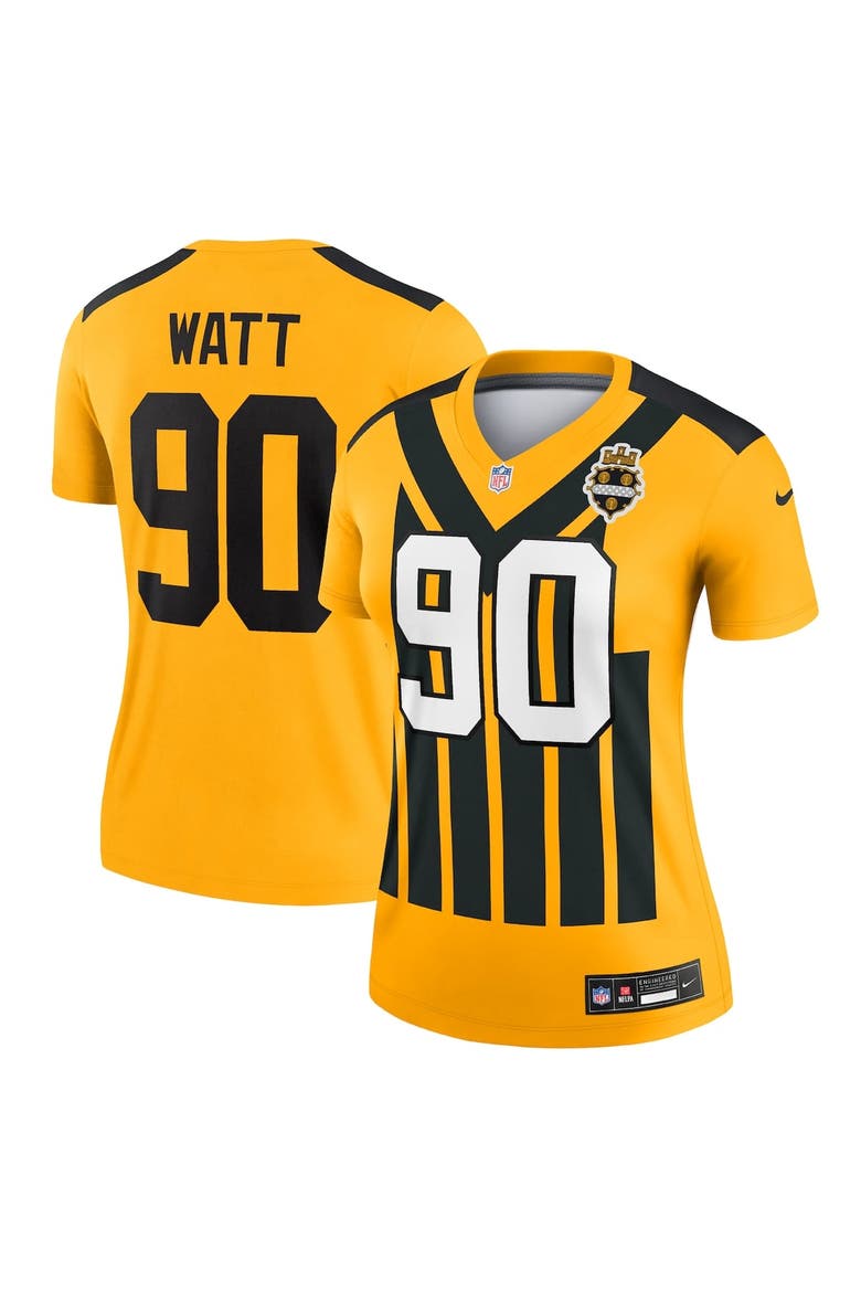Women's Nike T.J. Watt Gold Pittsburgh Steelers Alternate 1933 Throwback Legend Player Performance Top, Main, color, Gold