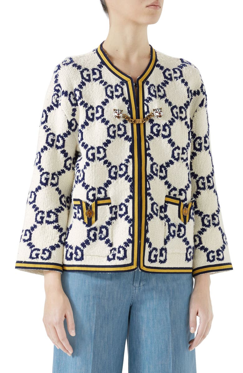 Gucci GG Textured Silk, Wool & Linen Tweed Jacket, Main, color,