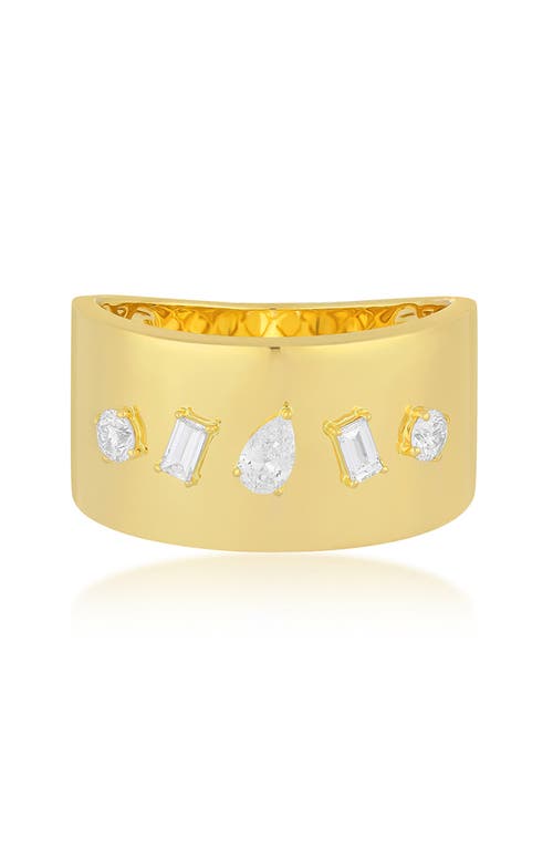 EF Collection Diamond Station Cigar Band Ring in Yellow Gold 