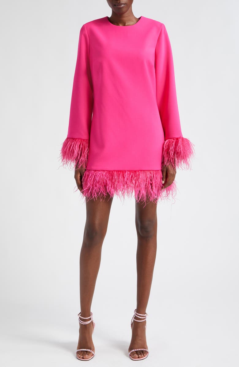 LIKELY Marullo Feather Trim Long Sleeve Dress, Main, color, Fuschia