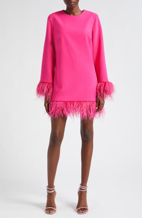 Marullo Feather Trim Long Sleeve Dress