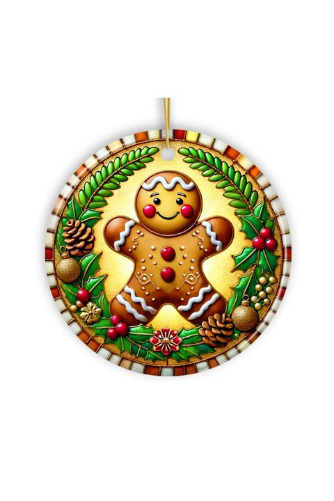 Golden Gingerbread Man Mosaic Wreath Ornament