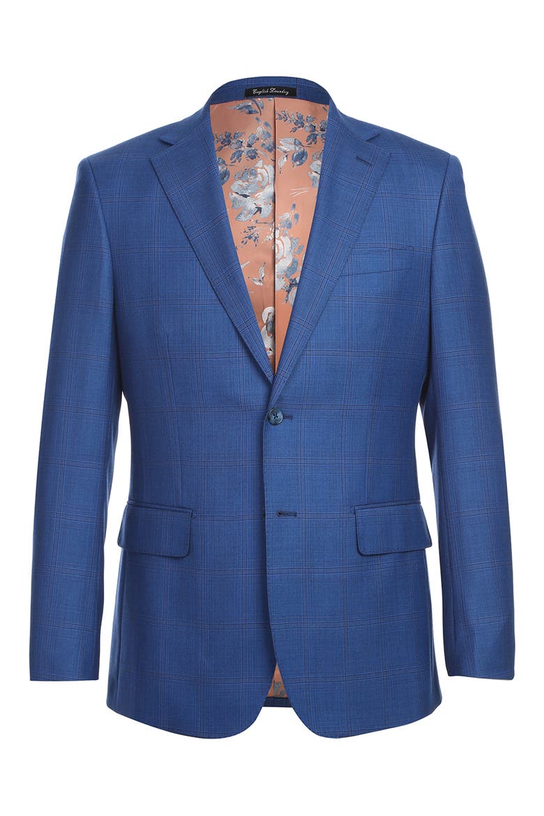 Plaid Trim Fit Wool Blend Two-Piece Suit, Alternate, color, NAVY