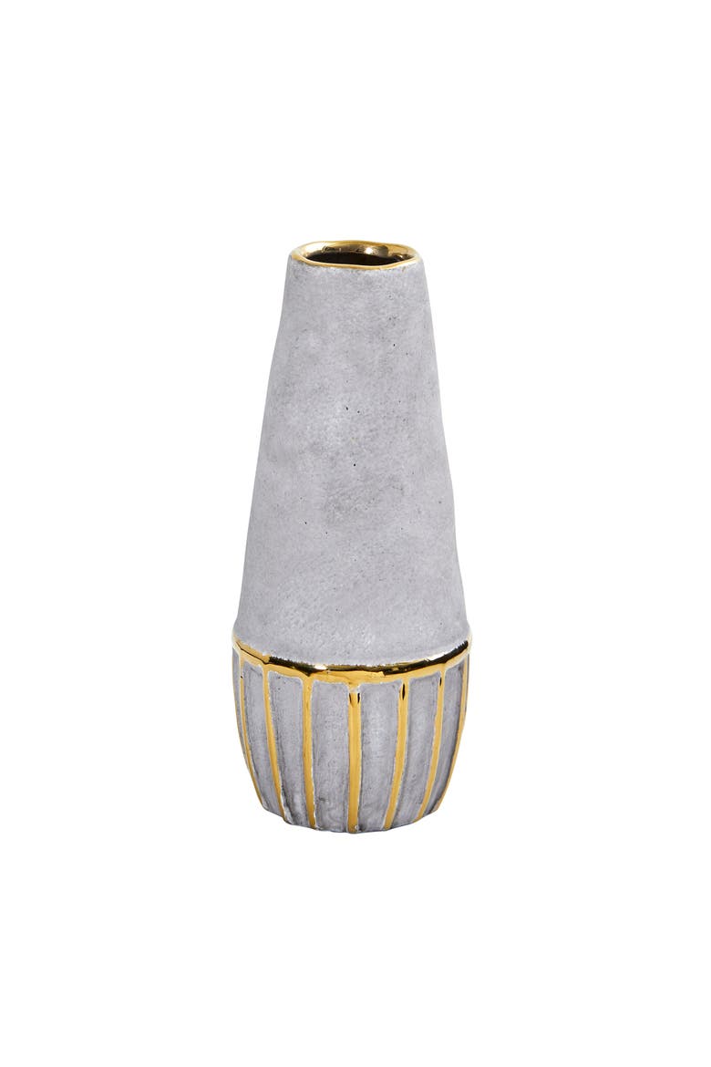 10-in Regal Stone Decorative Vase with Gold Accents, Main, color, Gray