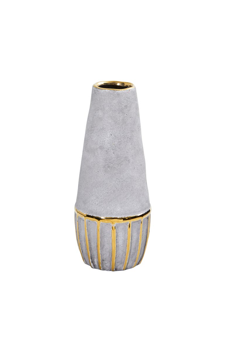 NEARLY NATURAL 10-in Regal Stone Decorative Vase with Gold Accents, Main, color, Gray