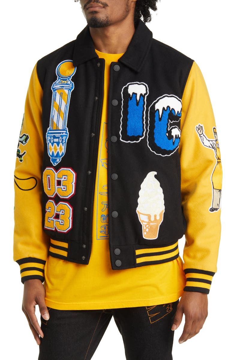 ICECREAM Dollar Sign Varsity Jacket, Main, color, 