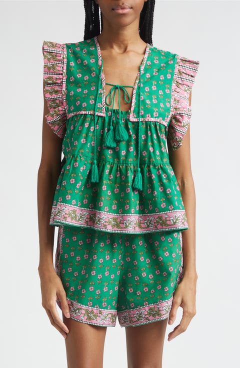 Chelsea Ruffle Cotton Blend Top