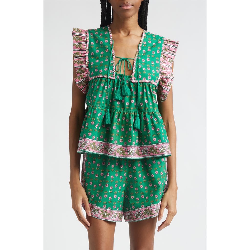 MILLE Chelsea Ruffle Cotton Blend Top in Jelly Bean at Nordstrom, Size X-Small