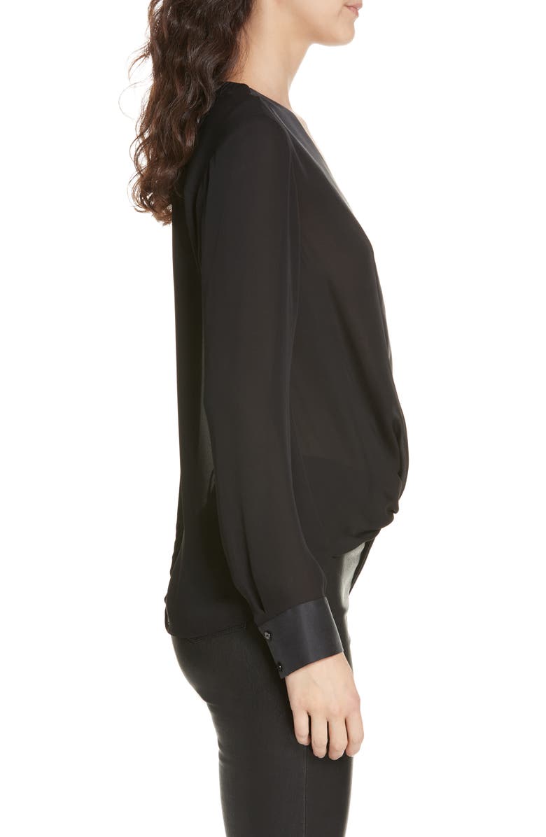 L'AGENCE Kyla Draped Silk Surplice Blouse, Alternate, color,