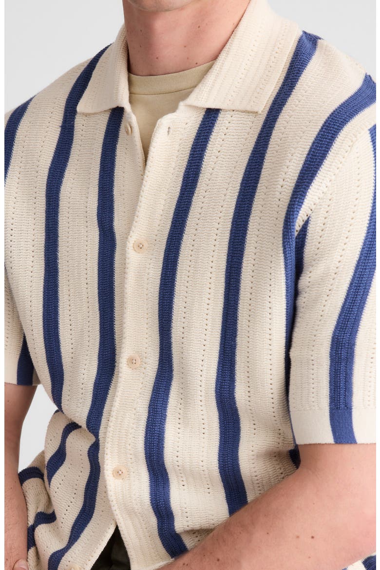 Stripe Button-Up Cotton Sweater Polo, Alternate, color, SAND STRIPE