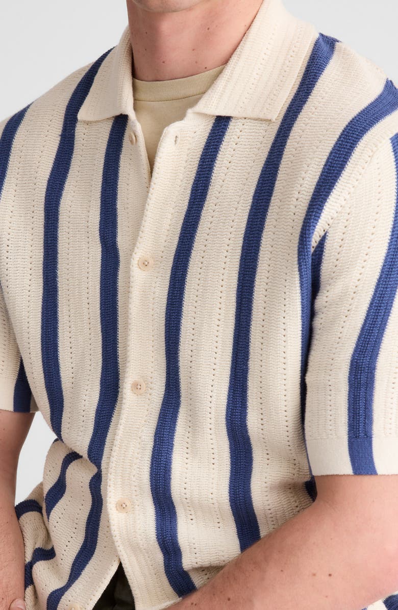 Madewell Stripe Button-Up Cotton Sweater Polo, Alternate, color, Sand Stripe