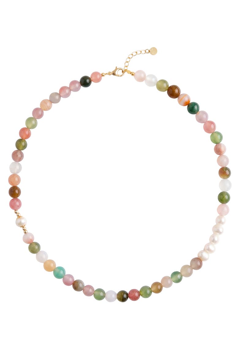 Summer Beaded gemstone & pearl choker necklace, Main, color, Multicolor