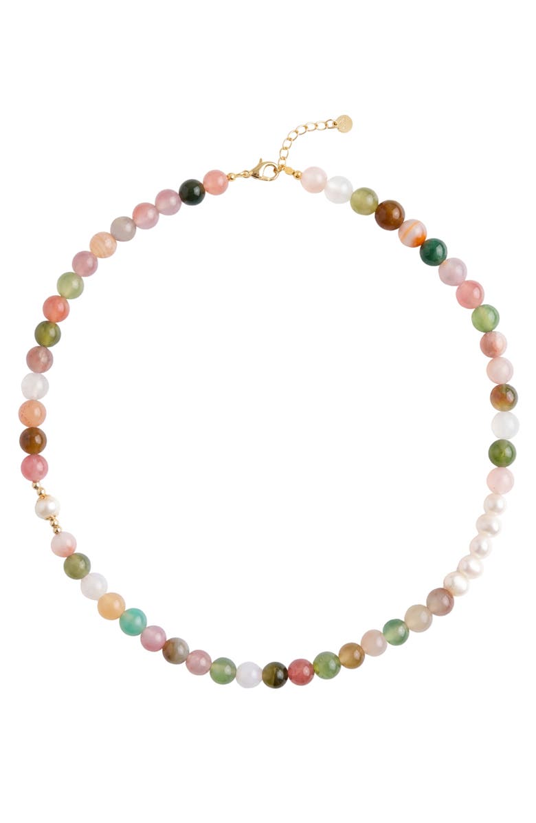 seree Summer Beaded gemstone & pearl choker necklace, Main, color, Multicolor