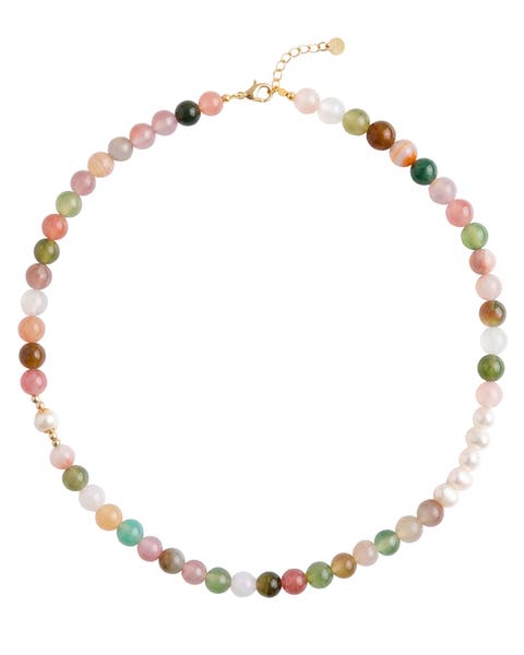 Summer Beaded gemstone & pearl choker necklace