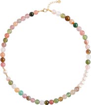 seree Summer Beaded gemstone & pearl choker necklace