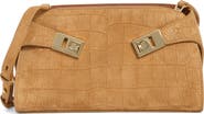 FERRAGAMO Hug Croc Embossed Suede East/West Shoulder Bag