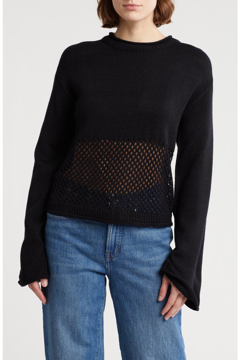 Apollo Open Knit Pullover, Main, color, BLACK