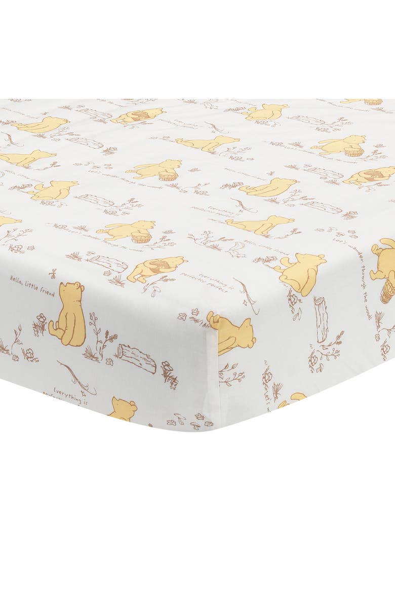 Disney Baby Storytime Pooh 100% Cotton Fitted Crib Sheet, Main, color, Cream