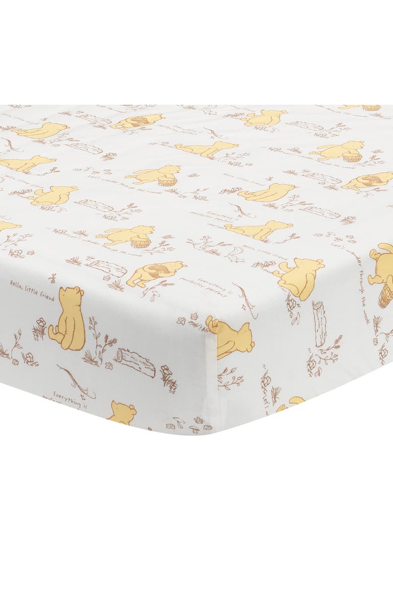Lambs & Ivy Disney Baby Storytime Pooh 100% Cotton Fitted Crib Sheet, Main, color, Cream
