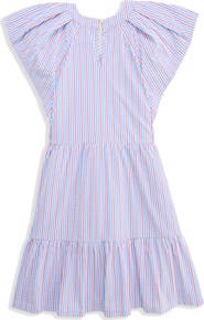 vineyard vines Kids' Sophie Harbor Flutter Sleeve Seersucker UPF 30+ Sundress