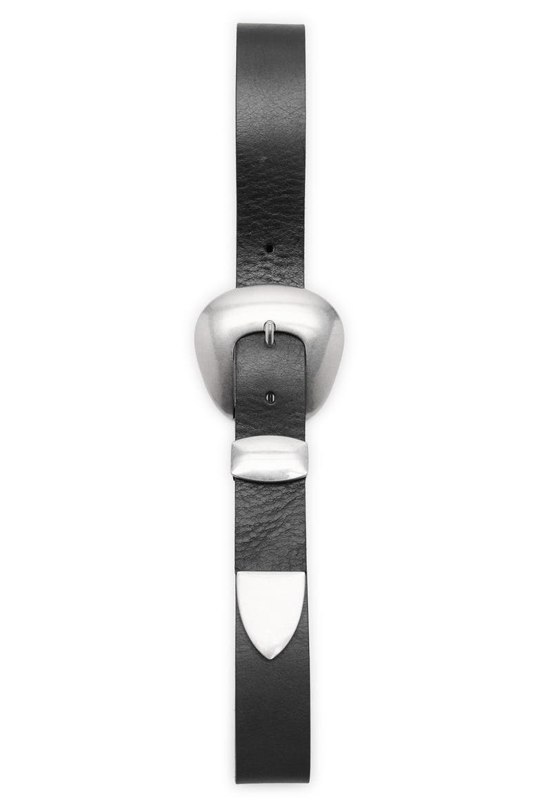 x Kaia Gerber Oval Buckle Leather Belt, Alternate, color, BLACK