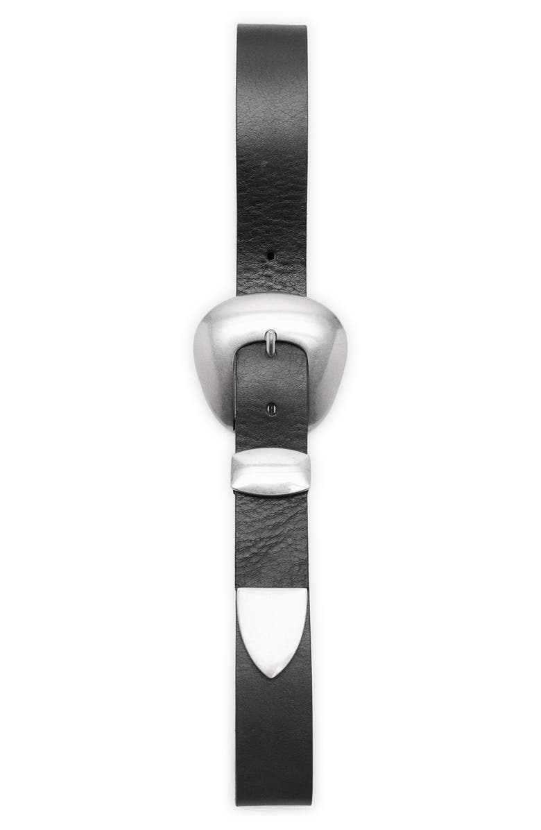 MANGO x Kaia Gerber Oval Buckle Leather Belt, Alternate, color, Black