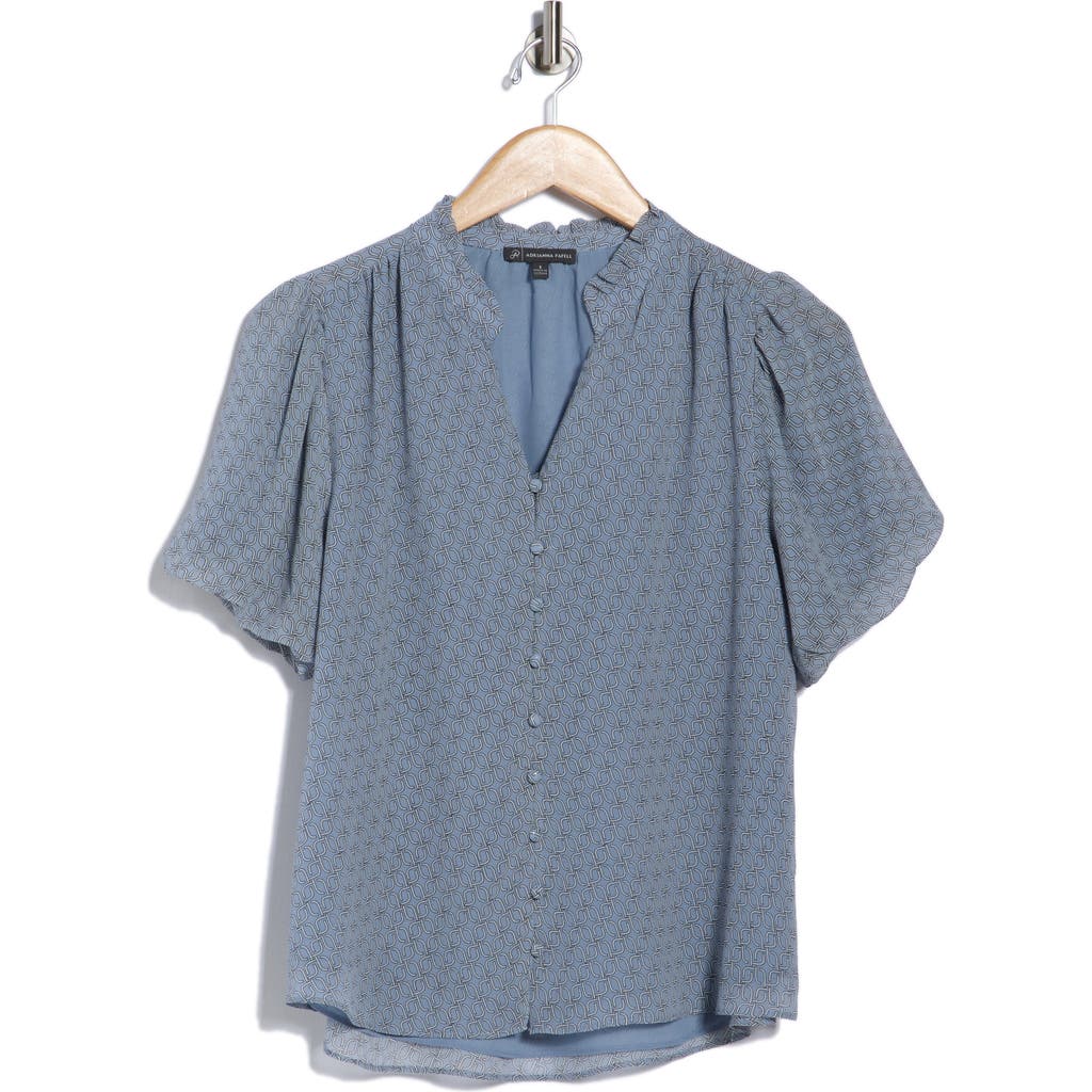 Adrianna Papell Bubble Sleeve Covered Button-up Top In Blue