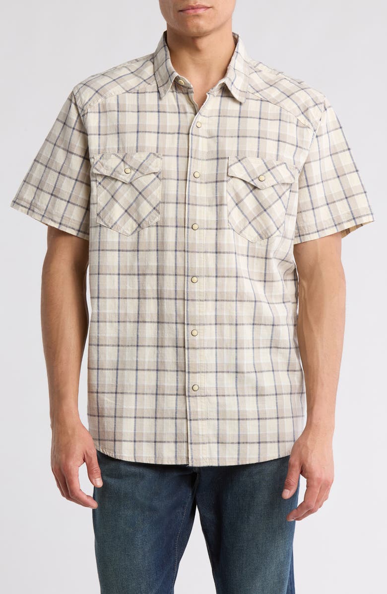 Lucky Brand Plaid Snap-Up Western Work Shirt, Main, color, Grey Plaid