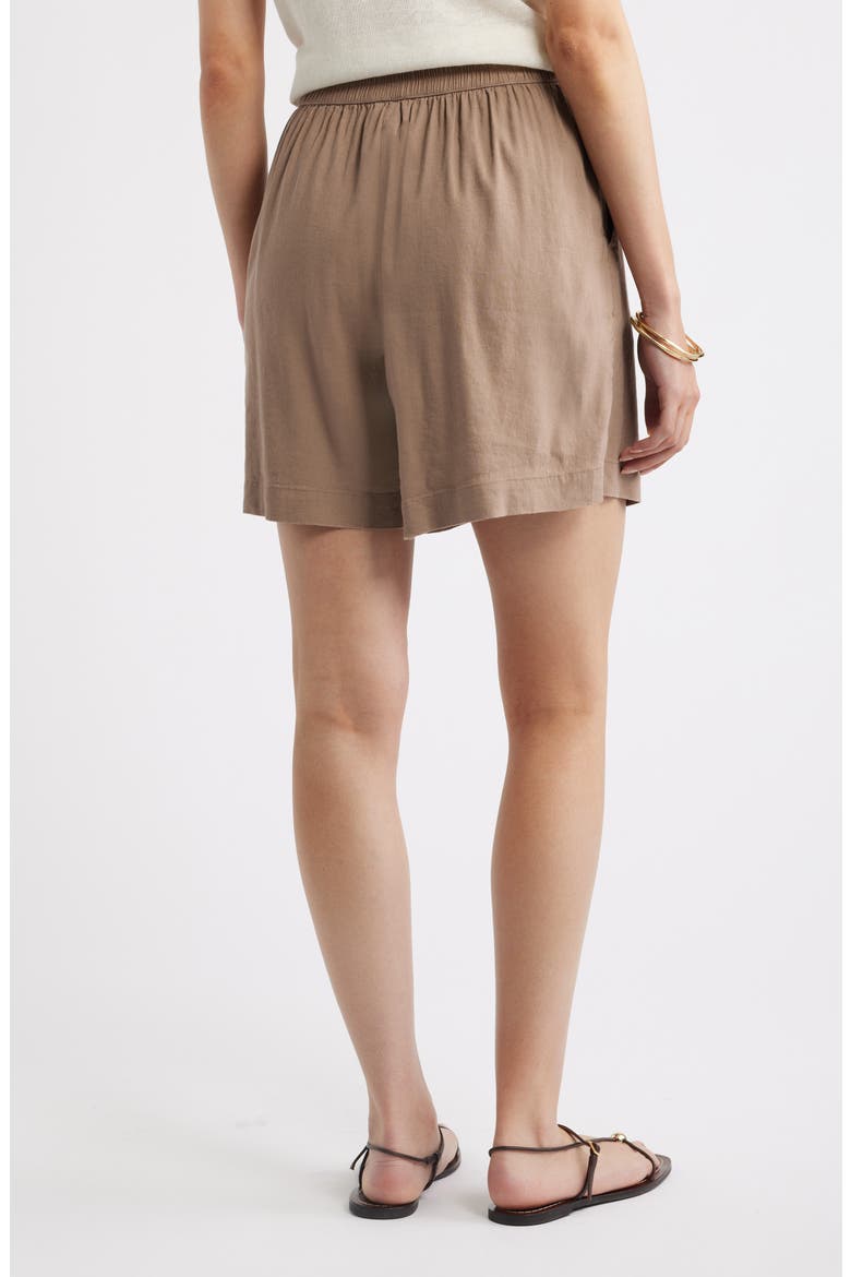 Pull-On Linen Blend Shorts, Alternate, color, BROWN LENTIL
