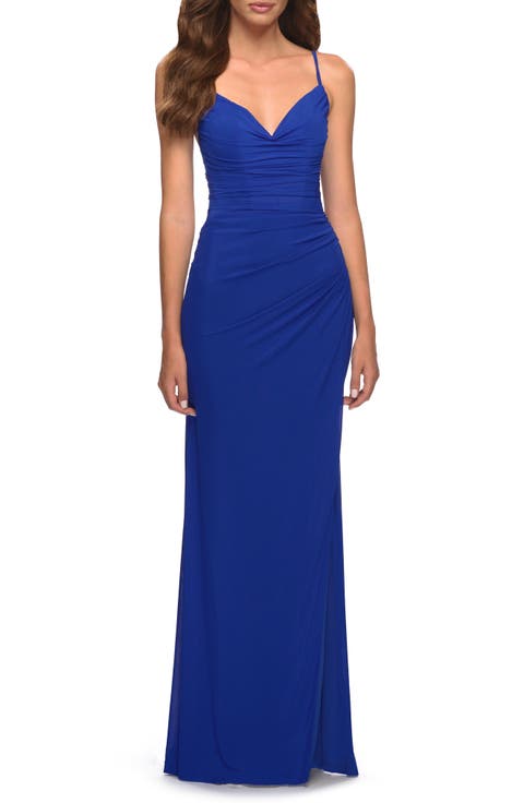 Chic Long Net Jersey Dress with Lace Up Back