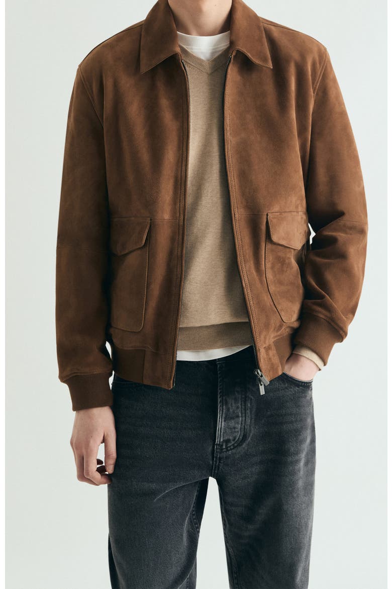 Suede Bomber Jacket, Main, color, Brown