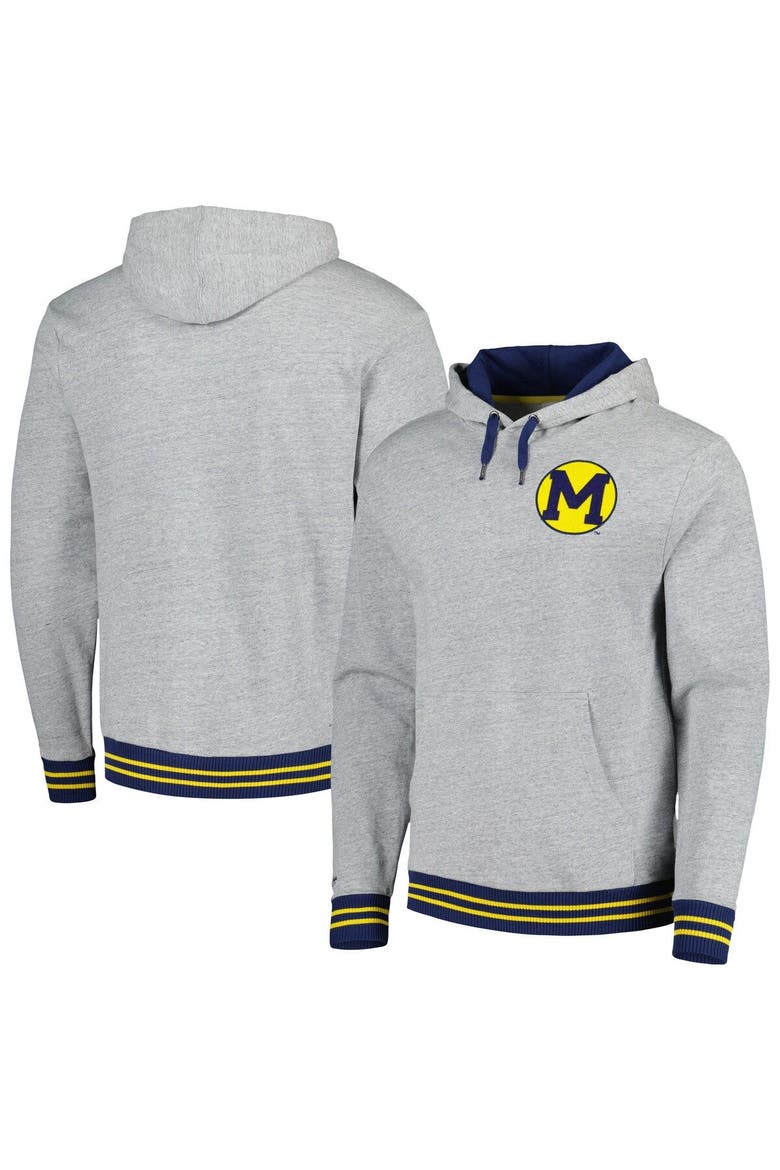 Men's Mitchell & Ness Heather Gray Michigan Wolverines Pullover Hoodie, Main, color, Heather Gray