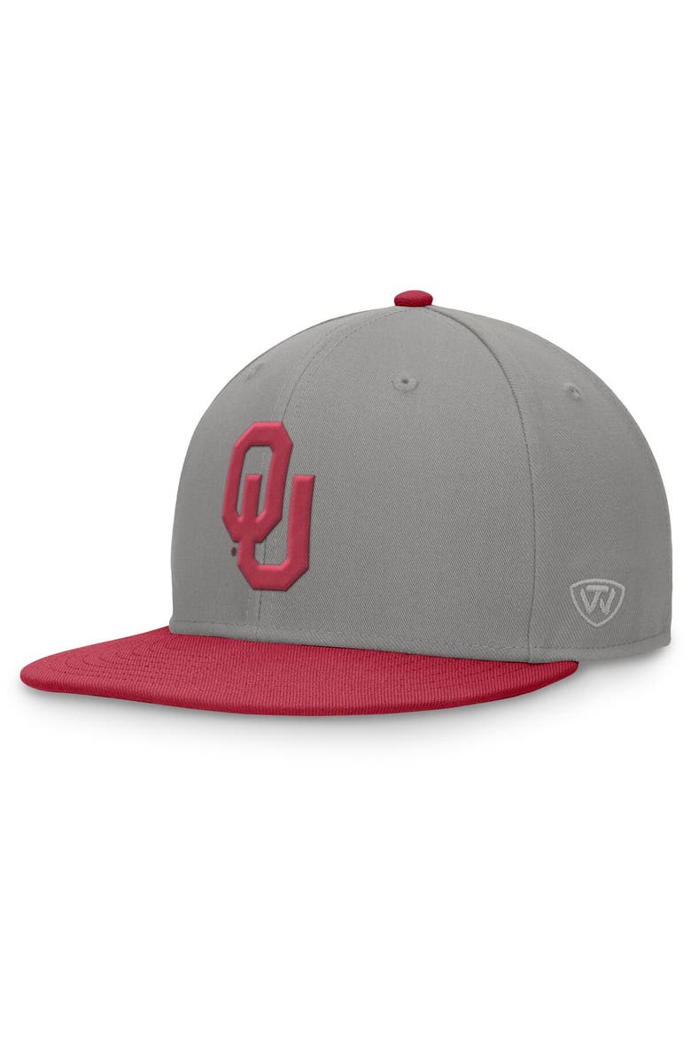 TOP OF THE WORLD Men's Top of the World Gray/Crimson Oklahoma Sooners Rally Two-Tone Fitted Hat, Main, color, Gray