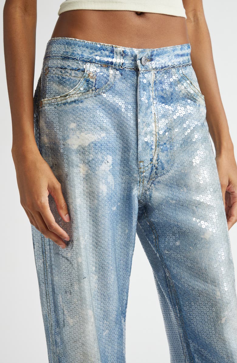 Acne Studios Paypa Sequin Trompe l'Oeil Georgette Wide Leg Pants, Alternate, color, 