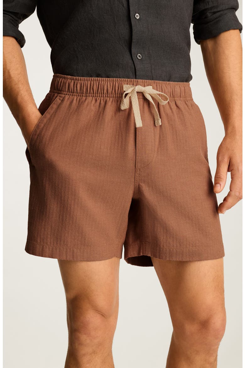 Nomad Drawstring Cotton & Linen Shorts, Alternate, color, RUSSET HERRINGBONE