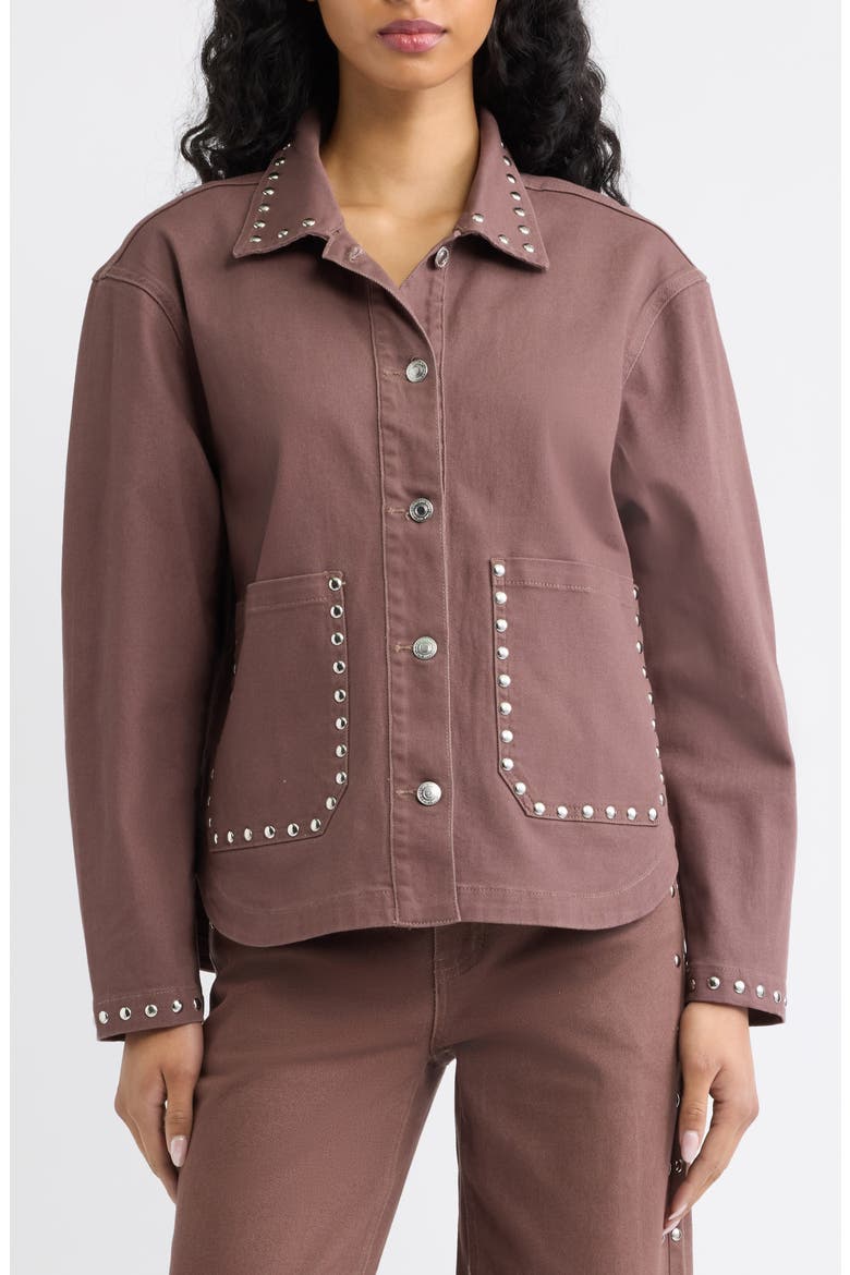 Studded Patch Pocket Jacket, Alternate, color, BROWN