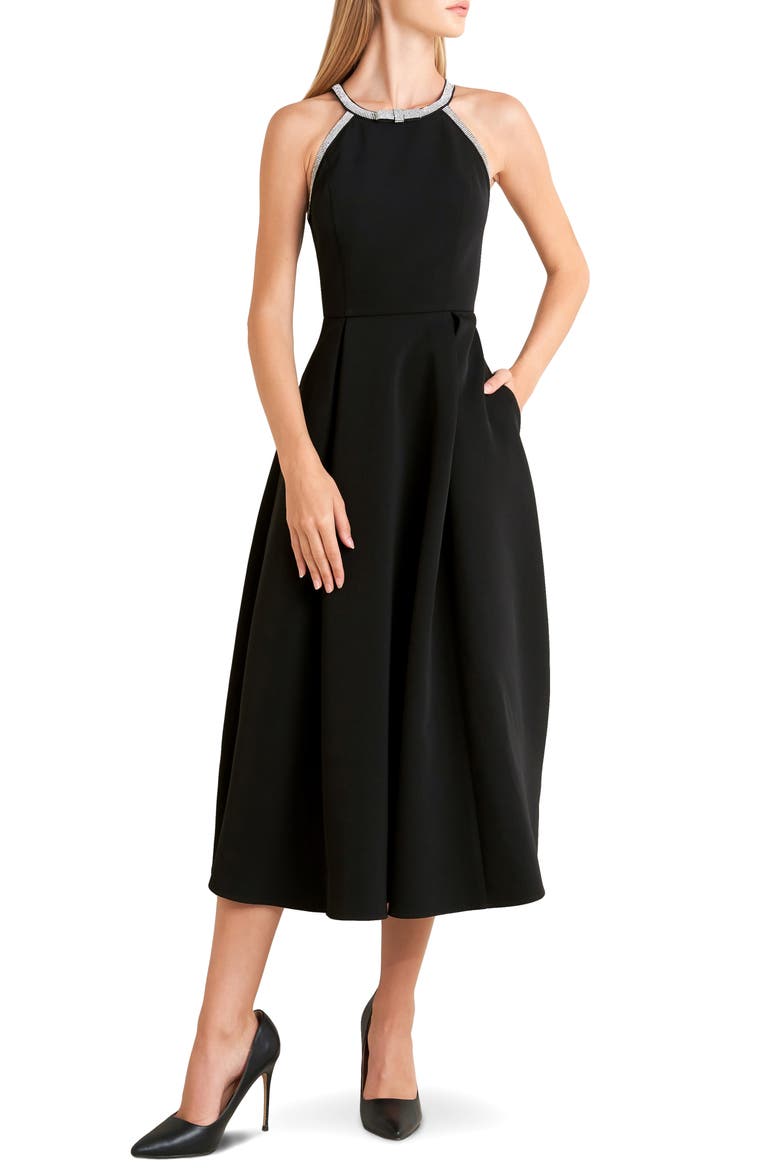 Rhinestone Sleeveless Midi Dress, Main, color, BLACK