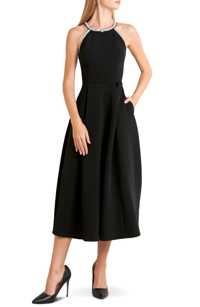 FREEMARKET Rhinestone Sleeveless Midi Dress, Main, color, Black