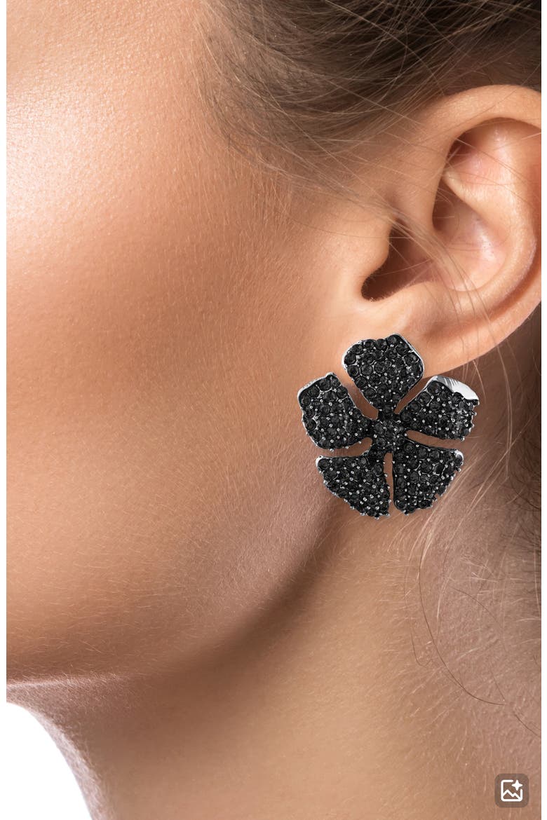 Hibiscus Floral Pavé Crystal Stud Earrings (Nordstrom Exclusive), Alternate, color, BLACK/ SILVER
