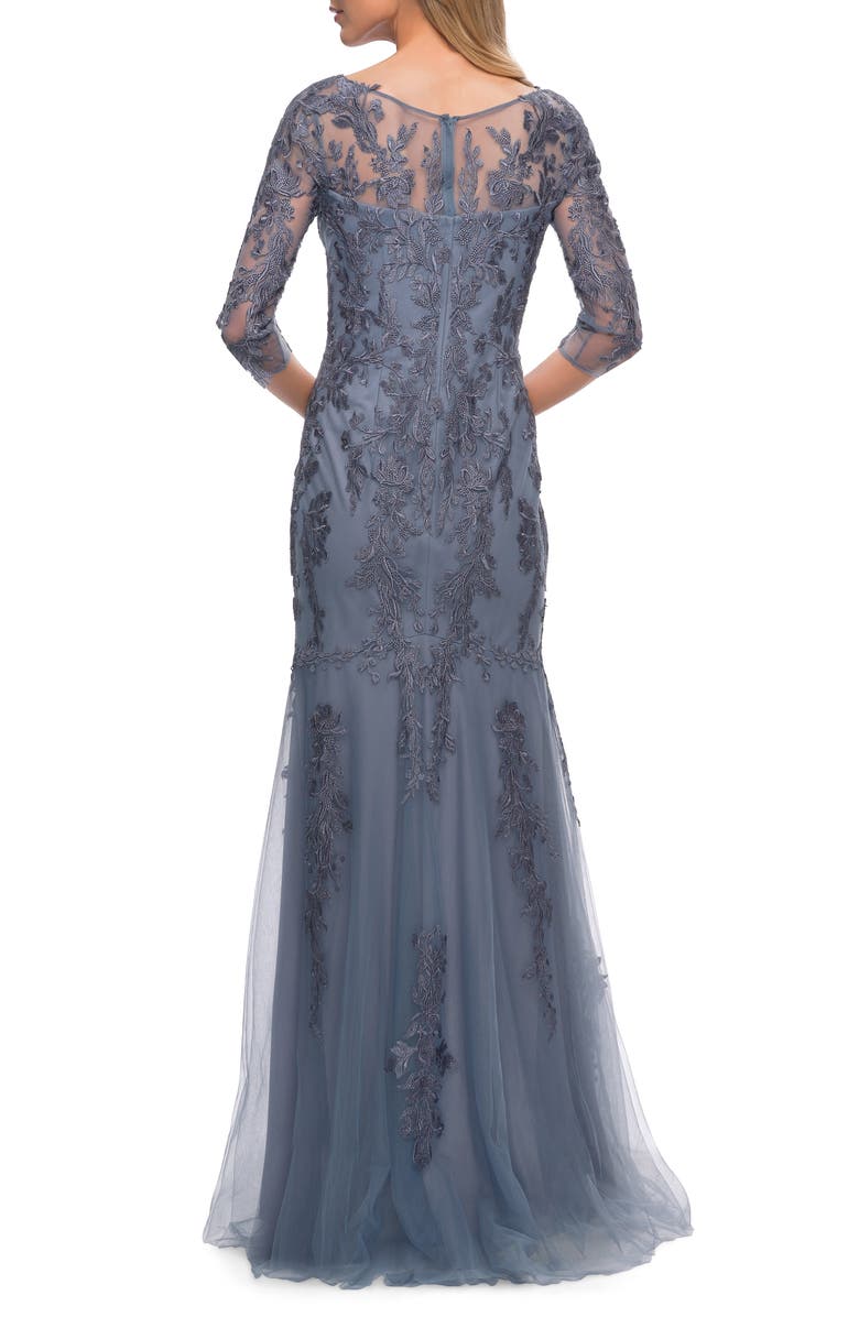 La Femme Gorgeous Lace Sheath Gown, Alternate, color, Slate