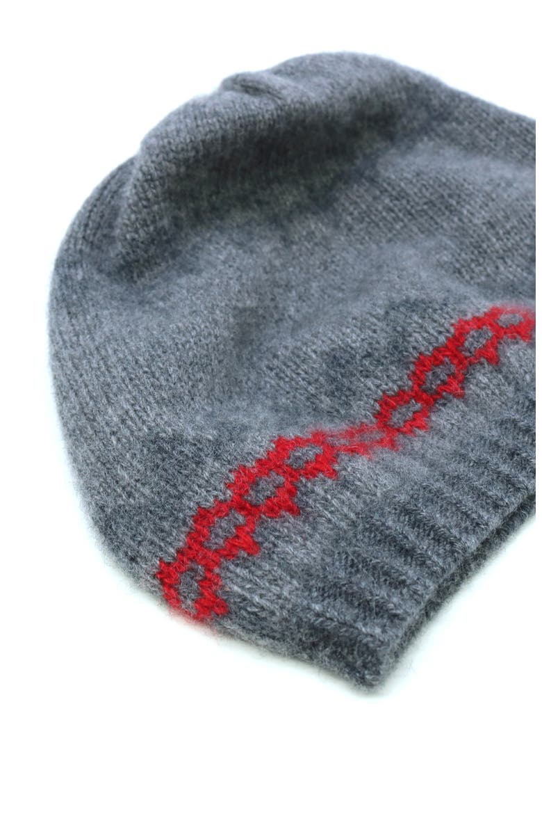 Cashmere slouchy hat in geometrical design, Alternate, color, MEDIUM GREY COMBO